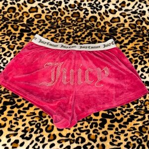 Y2k Juicy Couture Hot Pink Velour Booty Shorts with Rhinestone Juicy Pj Shorts
